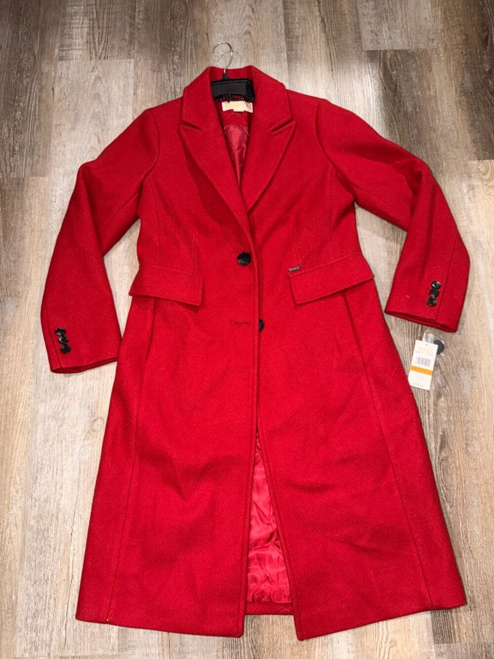 Michael Kors Women's Red Wool Blend Long Coat Chain Detail Size Small